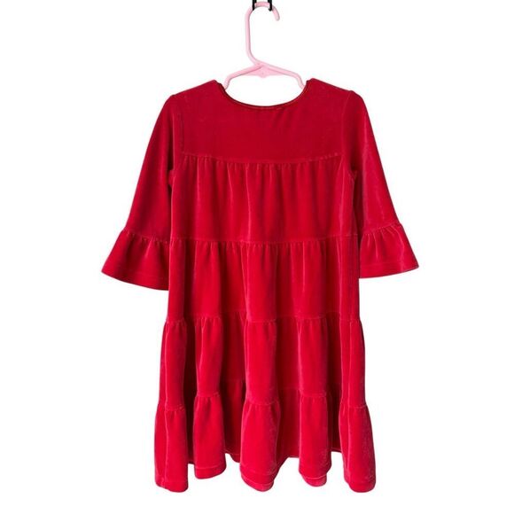Hanna Andersson Red Velvet Tiered Holiday Dress Size 100/3T - Picture 3 of 9